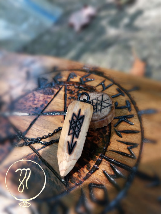 Wyrd Tree Rune, Small Decorative Wooden Pendulum