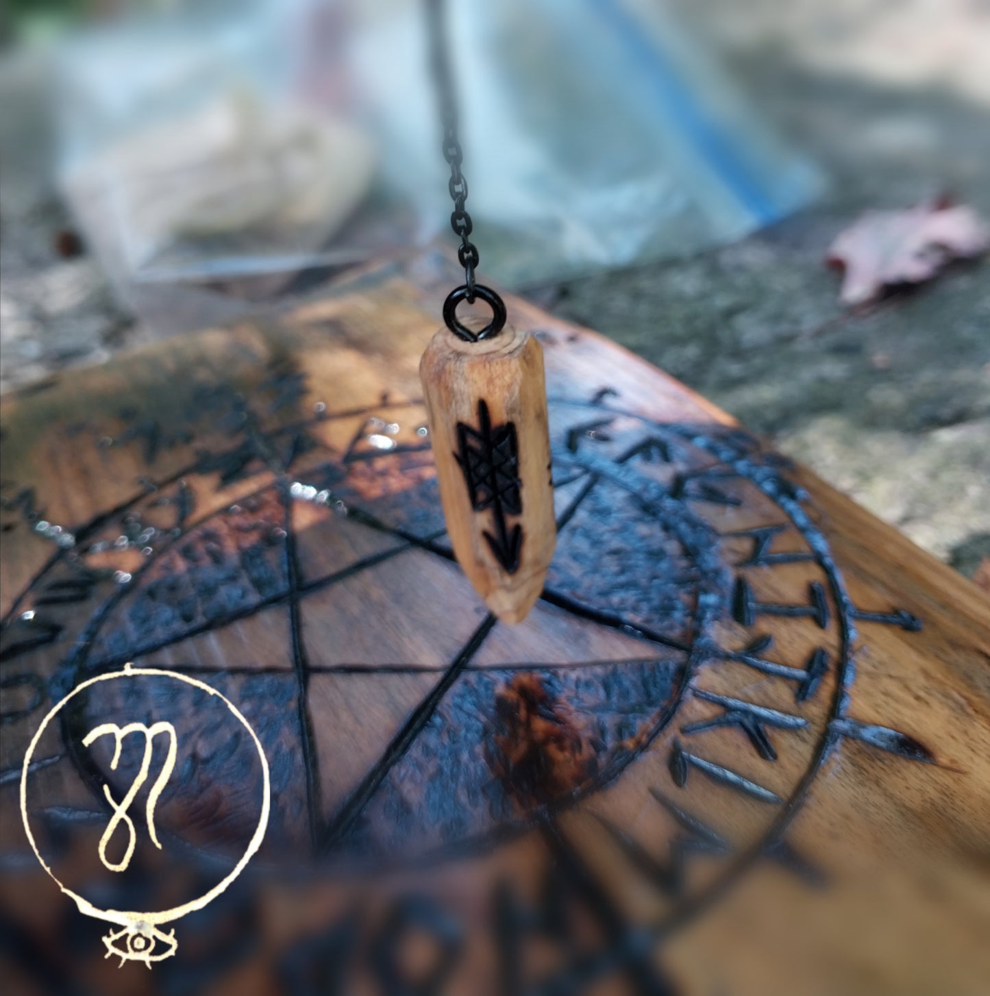 Wyrd Tree Rune, Small Decorative Wooden Pendulum